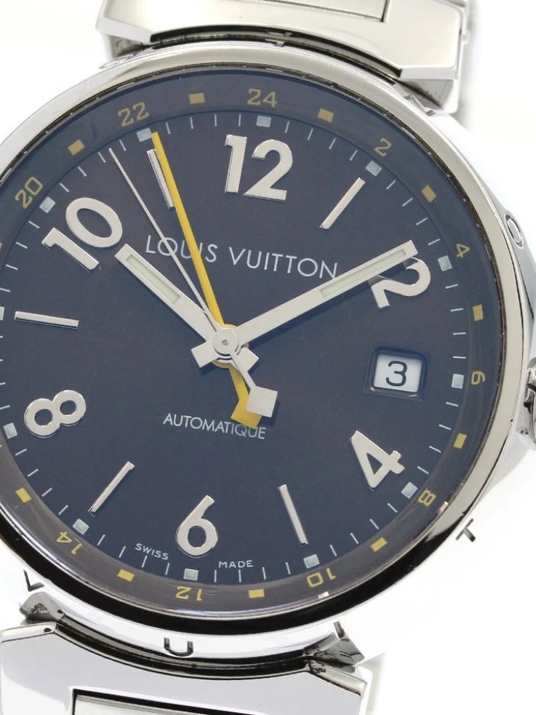 Louis Vuitton Tambour Q1131 Gmt Date Brown Dial Automatic Mens Watch